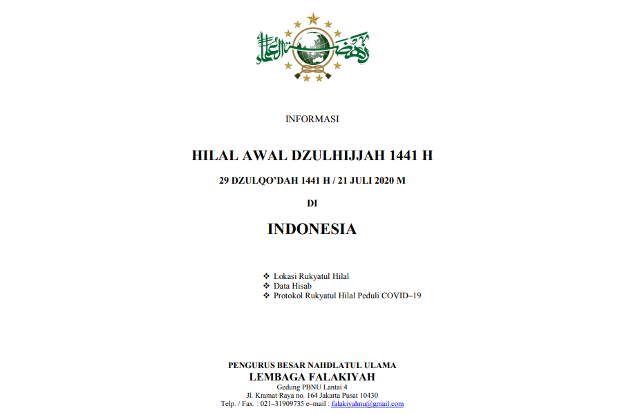 Informasi Hilal Awal Dzulhijjah 1441 H Oleh LFNU Cabang Jember